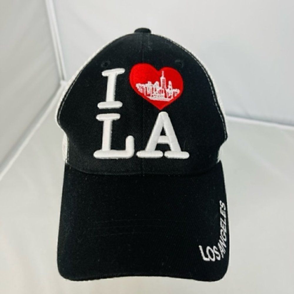 I "Heart" LA Los Angeles Black White Red Baseball Mesh Hat Excellent condition H